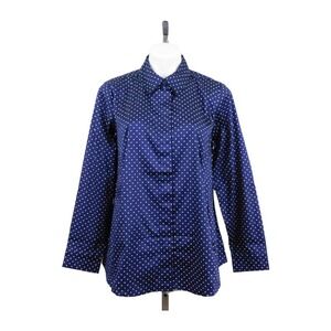 Isaac Mizrahi Live! Button Down Collared Shirt, Polka Dot, Navy, White,‎ 8, New